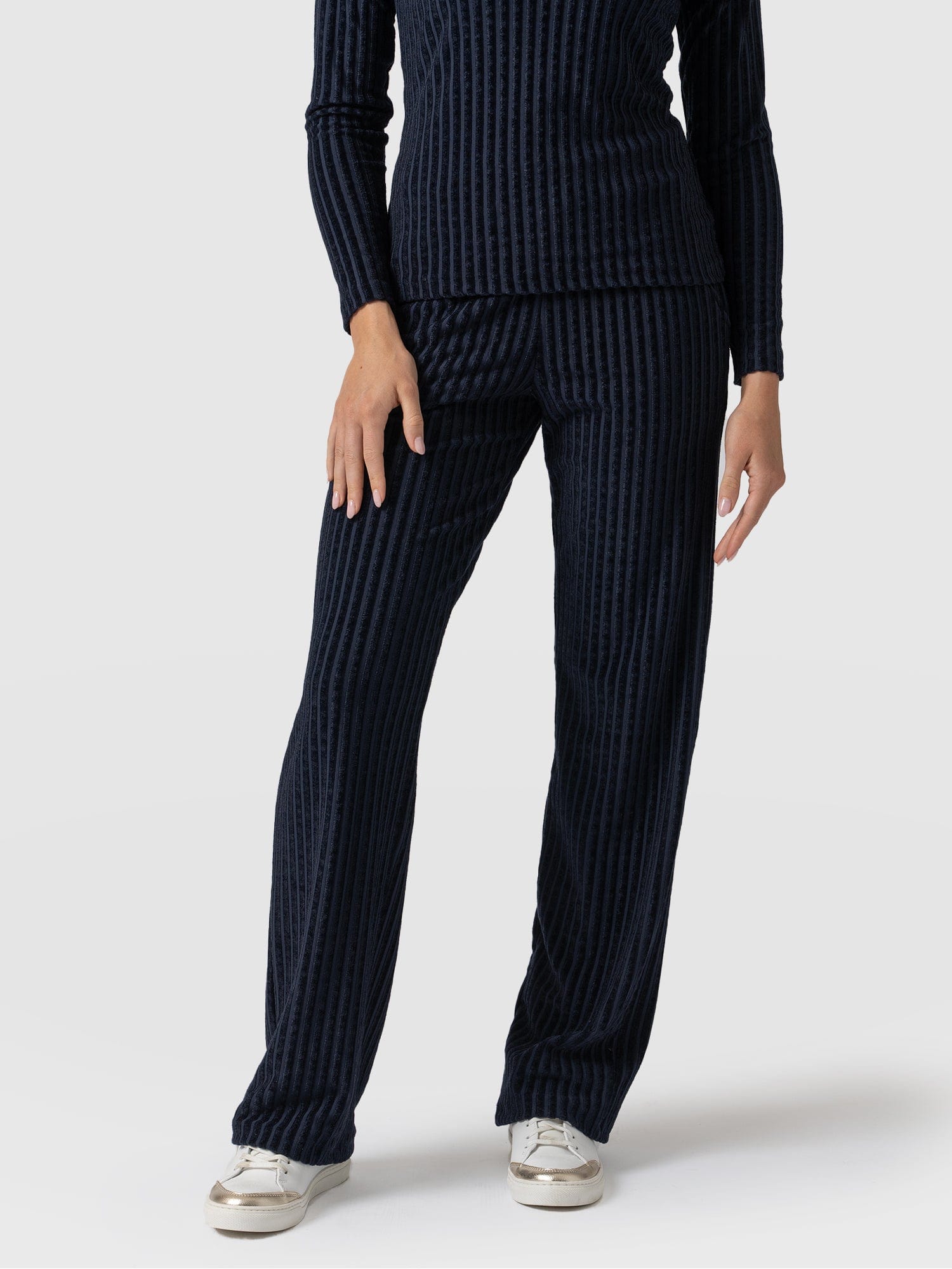 Apartment Pant Navy Stripe Velvet - Women's Pants | Saint + Sofia® USA